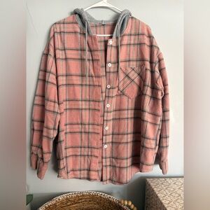 Plaid Button-Up Shirt With Hood